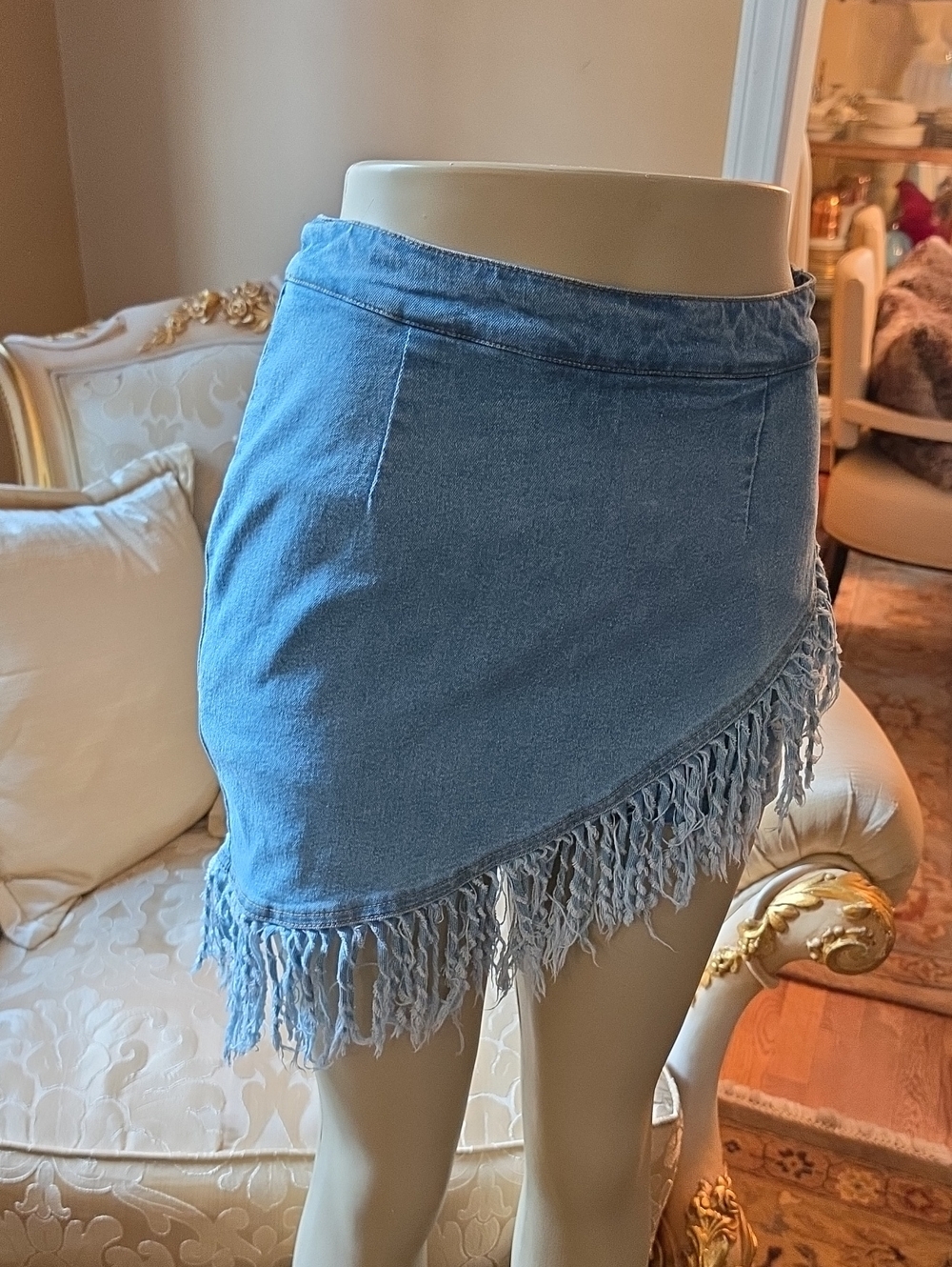 AKIRA Light Blue Denim Fringe Mini Skort.